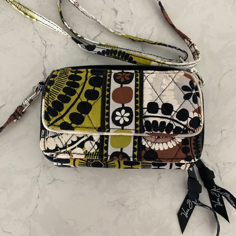 Vera Bradley Womens Cocoa Moss Quilted Detachable Strap Crossbody Wallet Purse